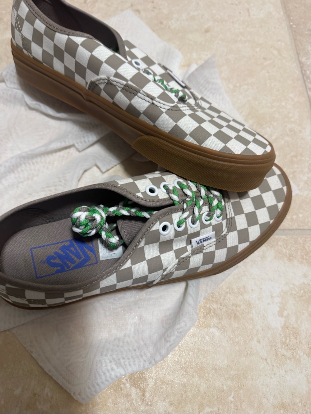 Vans Checkerboard Low-Top Sneakers in White and Beige with Gum Sole